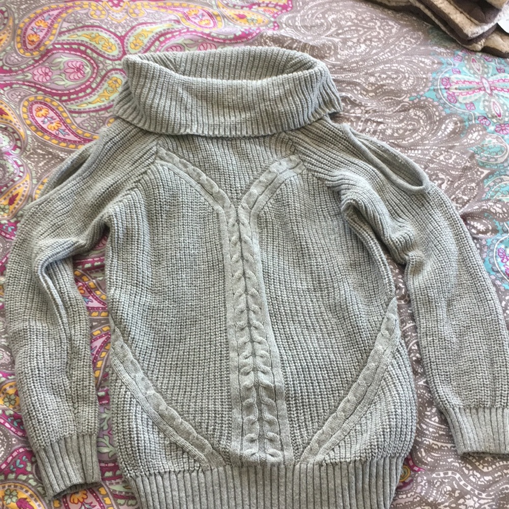 Grey cowl neck cut-out sweater